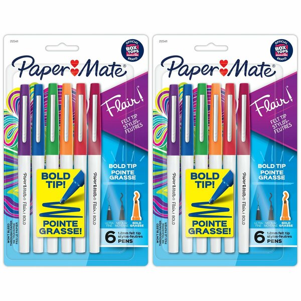 Paper Mate Flair Felt Tip Pens, Bold Tip 1.2 mm, Assorted Colors, 12PK 2125411